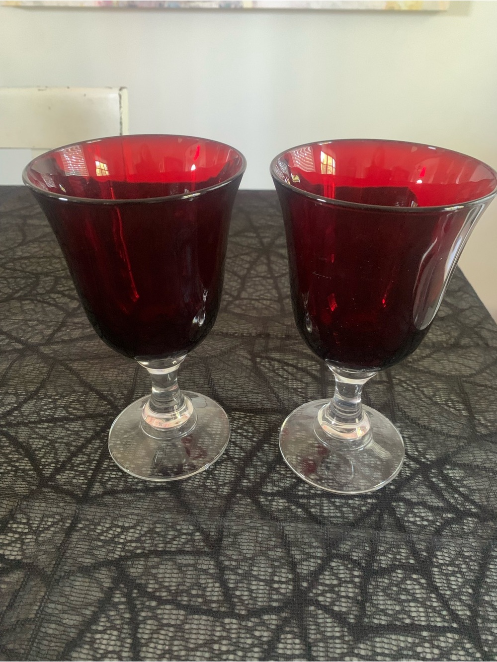 Ruby Red Glass Blown Water Wine Goblets- Set of 2